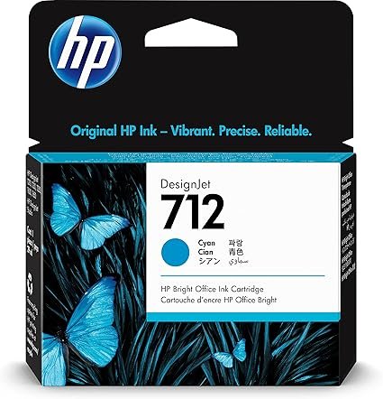 HP 712 - Cartucho de tinta cian (1.0 fl oz, 3ED68A) para Plotter DesignJet T650, T630, T230, T210 y Studio